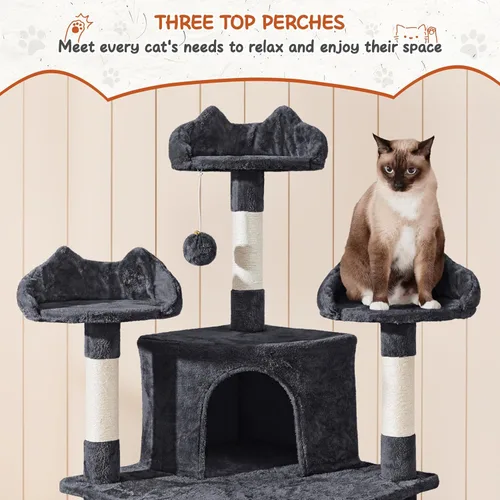 Miniatura 3 de Yaheetech Árbol grande para gatos de 76.5 pulgadas, torre grande para gatos con 3 condominios, perchas de felpa acogedoras, 9 postes rascadores