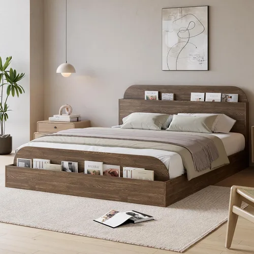 Miniatura 13 de Estructura de cama Garvee tamaño individual con cabecero y estribo – Cama de plataforma baja para niños, diseño de piso doble de madera, sin ruido
