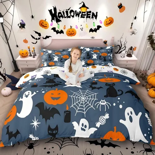Miniatura 18 de Erosebridal Juego de ropa de cama de murciélago de Halloween, tamaño individual, con purpurina y estrellas, galaxia, funda de edredón para niños