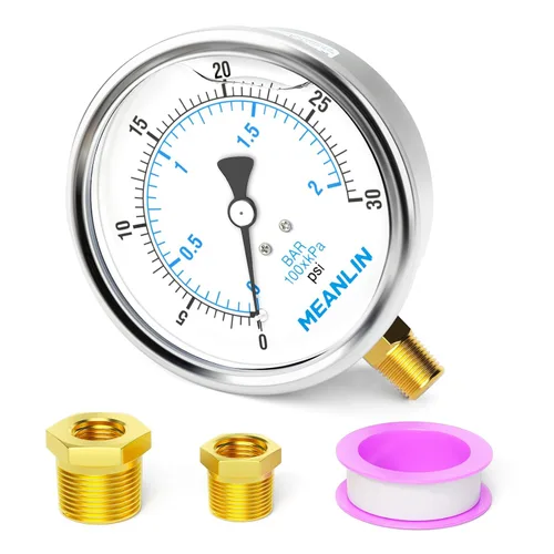 Miniatura 97 de MEANLIN MEASURE - Manómetro de acero inoxidable, relleno de líquido, esfera con cara de 2.5 pulgadas, NPT de 1/4 de pulgada, agua, aceite y gas