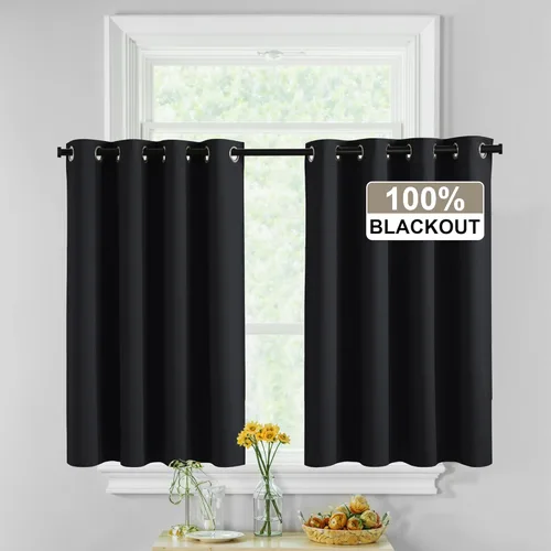Miniatura 41 de RYB HOME Cortinas opacas de cocina de 36 pulgadas de largo, tratamiento de privacidad para ventanas pequeñas, aislamiento térmico, telón de fondo
