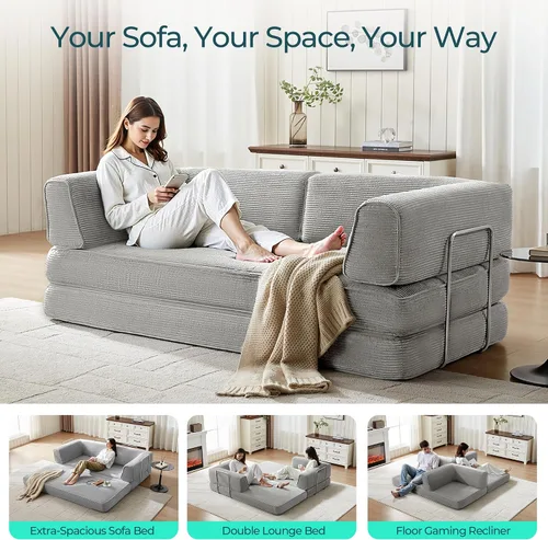 Miniatura 7 de LINSY HOME Sofá cama convertible de 79 pulgadas, sofá cama plegable de compresión, sofá cama plegable de pana para sala de estar y dormitorio, sofá