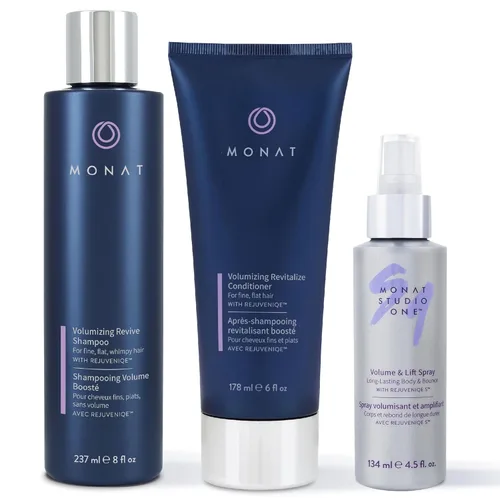 MONAT Revive sistema de volumen – Set potenciador de volumen para el cabello con champú Revive acondicionador voluminizador y spray de volumen y