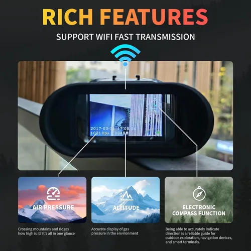 Miniatura 4 de Gafas de visión nocturna, prismáticos de visión nocturna 4K para adultos con WiFi, tarjeta TF de 64 GB en visión nocturna, IR 7X y zoom de 16X