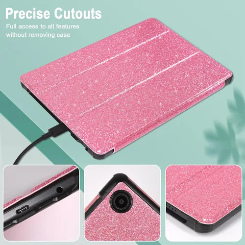 Miniatura 5 de Caweet Funda para TCL Tab 8 - Ultra Ligero Slim Hard Back Shell Tri-Fold Stand Cover Glitter Pink Purpurina rosa-1