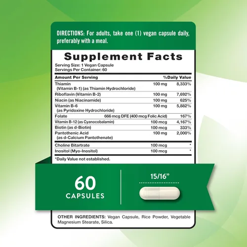 Miniatura 2 de Nature's Truth Complejo de vitamina B para mujeres y hombres 60 cápsulas B-100 de alta potencia Suplemento vegano, sin OMG y sin gluten