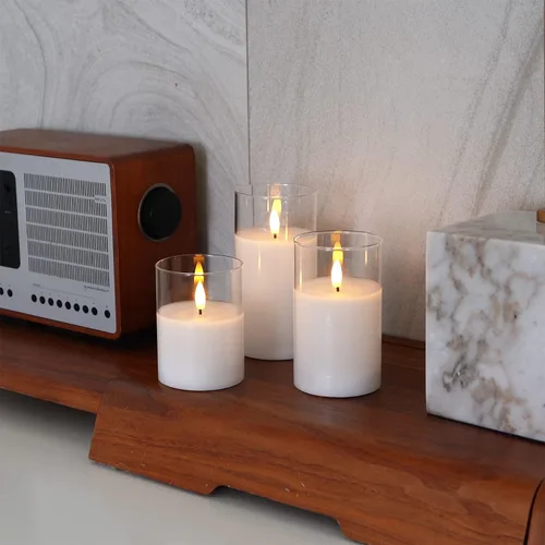 Miniatura 2 de Amagic Velas de cristal transparente sin llama que funcionan con pilas, temporizador, control remoto, velas LED de pilar, funcionan