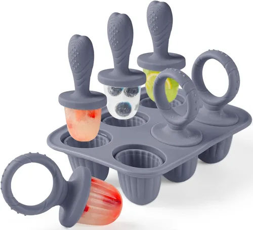 Miniatura 10 de Moldes de silicona para paletas de bebé, 6 cavidades para niños pequeños, molde para helado con palitos para jugo de frutas, yogur, moldes de Rosa