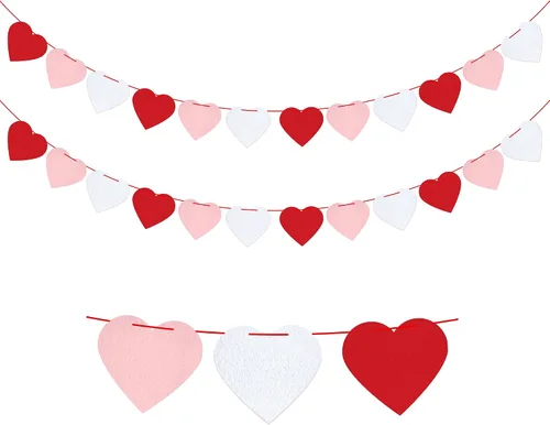 Miniatura 2 de KatchOn Guirnalda y pancarta de corazón de fieltro - 18 pies, rojo y blanco, decoración del día de los galentinos felices
