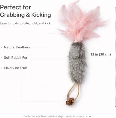 Miniatura 2 de Paquete de 3 juguetes de hierba gatera de piel de conejo con plumas - Juguetes interactivos de zanahoria para gatos con fruta de agallas para gatos