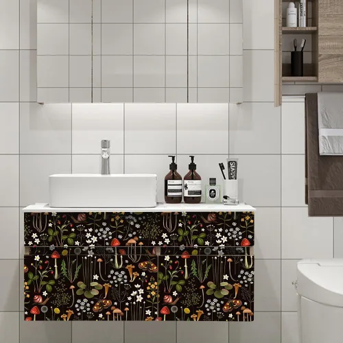Miniatura 3 de Papel de contacto Boho negro de despegar y pegar con diseño de setas/caracoles/flores silvestres/mariposas, papel pintado extraíble decorativo