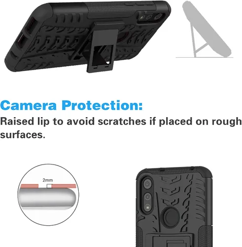 Miniatura 3 de Funda de teléfono para Moto E 2020 Motorola E7 con protector de pantalla de vidrio templado y accesorios de célula híbrida dura y resistente, Negro