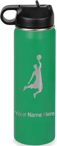 Miniatura 40 de LaserGram Botella de agua personalizada, hombre haciendo slam dunk de baloncesto, de acero inoxidable, de doble pared con aislamiento al vacío