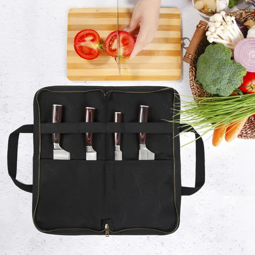 Miniatura 6 de Kaaltisy Bolsa para cuchillos de lona encerada de 16 onzas con forro de tela profesional anticortes, portátil con 4 ranuras para almacenamiento