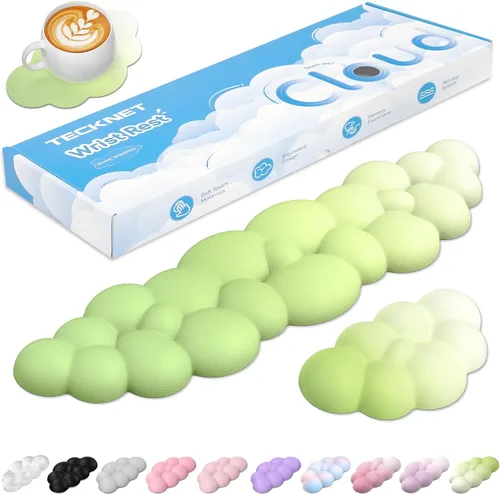 Miniatura 17 de TECKNET Cloud - Juego de reposamuñecas para teclado, reposamuñecas Cloud con base antideslizante, almohadilla de muñeca de cuero PU para teclado