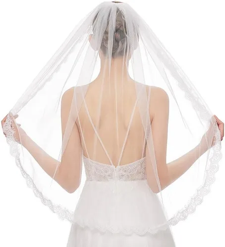 Cliory Velo de novia de encaje velo de novia corto velo de novia simple peine velo de novia velo de despedida de soltera velo para novia y mujeres,