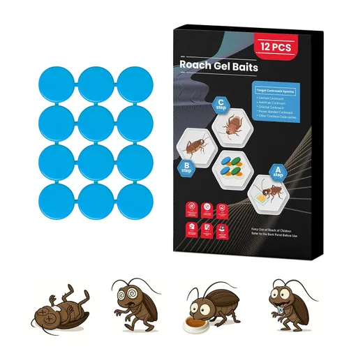 Paquete de 12 estaciones de cebo de gel para cucarachas en interiores, potente mata cucarachas en interiores para infestación de cucarachas, cebo de