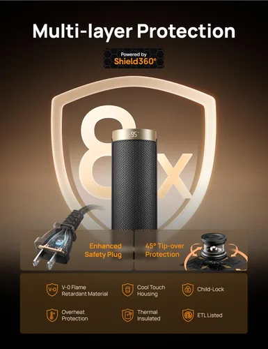Miniatura 4 de Dreo Calentador de espacio, calentadores eléctricos de 1500 W para uso en interiores con termostato, oscilación de 70°, 8 protecciones de seguridad