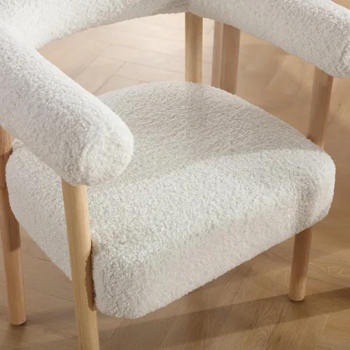 Miniatura 5 de RIVOVA Juego de 4 sillas de comedor blancas de bouclé, sillas de comedor tapizadas modernas, sillas de cocina con respaldo curvo para comedor