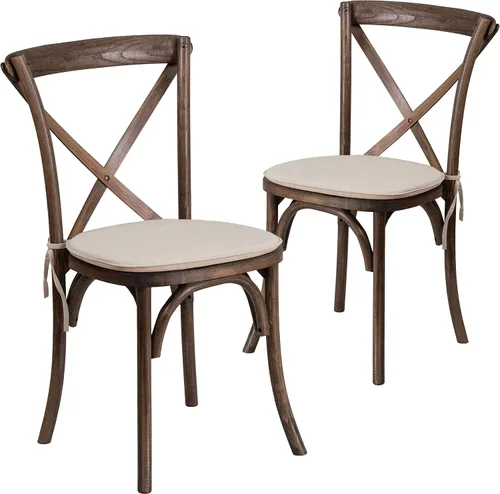 Miniatura 15 de Flash Furniture HERCULES Series Silla apilable de madera americana con respaldo cruzado con cojín Temprano americano