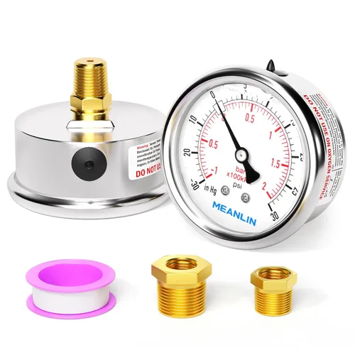 Miniatura 68 de MEANLIN MEASURE - Manómetro de acero inoxidable, relleno de líquido, esfera con cara de 2.5 pulgadas, NPT de 1/4 de pulgada, agua, aceite y gas