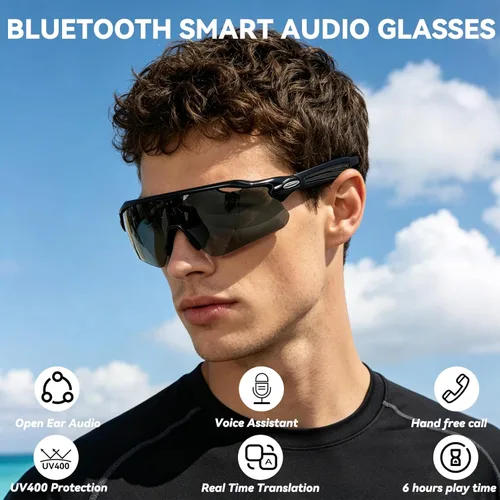 Miniatura 2 de Lentes de audio inteligentes Bluetooth, gafas de sol Bluetooth para correr, ciclismo, con asistente de voz AI, llamadas manos libres y música