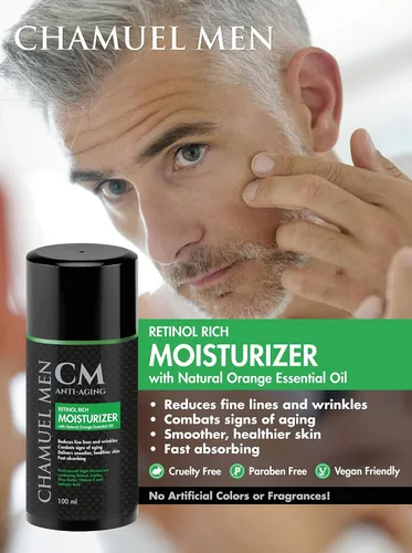 Miniatura 6 de CHAMUEL MEN Crema facial diaria para hombres con 2.5% de retinol hidratante antienvejecimiento para líneas finas, manchas oscuras y arrugas, loción
