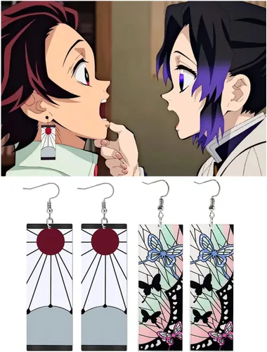 Miniatura 2 de Tanjiro - Pendientes de anime Demon Slayer Tanjiro Cosplay aretes de clip Kimetsu No Yaiba Hanafuda Halloween para hombres y mujeres