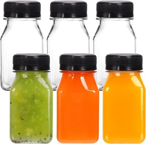 Miniatura 10 de Moretoes 6 botellas de 120 ml de plástico para jugo con tapas, botellas transparentes vacías reutilizables para shots de jengibre, recipientes