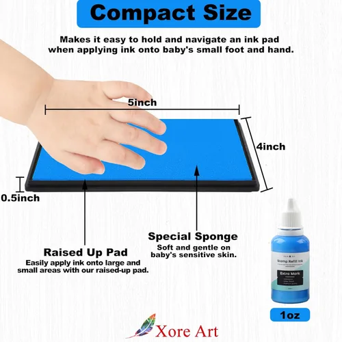 Miniatura 2 de Almohadilla grande de tinta de 5"x4" lavable, almohadilla de tinta para sellos para huella de mano y huella de bebé con recarga premium de tinta