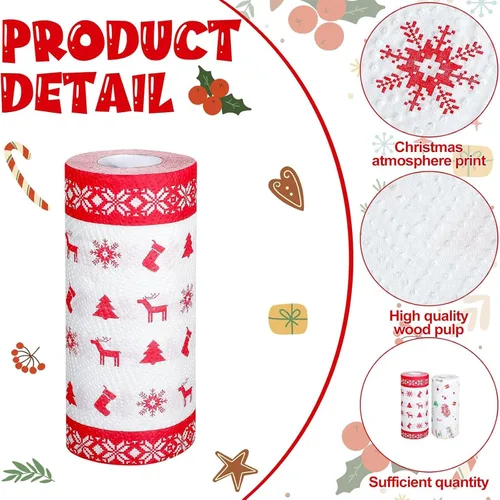 Miniatura 5 de Toallas de papel de cocina de Navidad: toallas de limpieza desechables, pañuelos de cocina de Navidad, toallas de mano altamente absorbentes