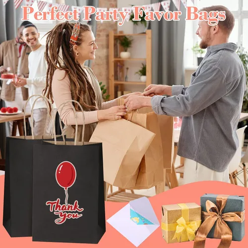 Miniatura 6 de SHOPDAY 45 bolsas de papel negras con asas, bolsas de regalo de varios tamaños de 5 x 3 x 8 y 8 x 4 x 10.5 y 10 x 5 x 13 pulgadas, 15 bolsas