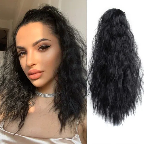 Miniatura 22 de Extensión de cola de caballo ondulada y rizada de 20 pulgadas de largo, peluca sintética de cola de caballo falsa con clip, extensiones de cabello