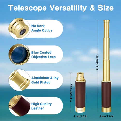Miniatura 3 de Telescopio pirata retro 25x30 Spyglass portátil plegable telescopio de mano zoom vintage monocular colección clásica brújula para camping, caza