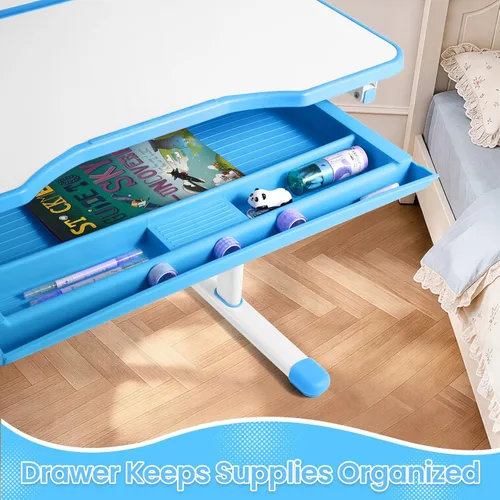 Miniatura 8 de Artist hand Kids Study Desk and Chair Set Height Adjustable Children School Table Large Writing Board Desk with LED Lamp Pull Out Drawer Pencil Case