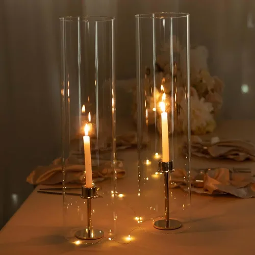 Miniatura 14 de Efavormart Paquete de 2 Portavelas Candelabro Transparente de 18", Pantalla de Vidrio para Vela, Pantalla de Vela Huracán de Extremo Abierto