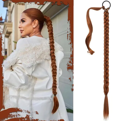 Miniatura 28 de Sofeiyan Extensión de cola de caballo de trenza larga con banda para el cabello, lacio, elegante, envolvente, extensiones de cabello trenzado, cola