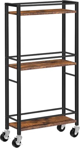 Miniatura 8 de MAHANCRIS Carro rodante delgado, carrito de cocina móvil sobre ruedas, carrito de almacenamiento estrecho para espacio pequeño, carrito de bar Negro