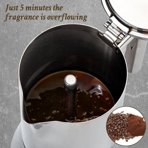 Miniatura 5 de LAOION Cafetera de Espresso para Estufa, Olla Moka de 6 Tazas 10 oz, Cafetera Cubana y Italiana de Acero Inoxidable para Cafetera Cubana, Compatible