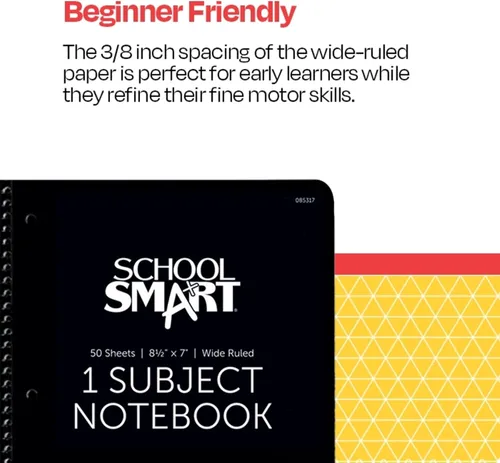 Miniatura 6 de School Smart 085317 Cuaderno de rayas anchas de 1 materia no perforado en espiral, 8-1/2 x 7 pulgadas (surtido)
