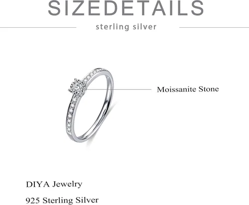 Miniatura 4 de DIYA 1CT Round Cut Moissanite Diamond Ring, 925 Sterling Silver Solitaire Promise Rings for Her Ladies Wedding Rings Jewelry Gifts for Women Wife
