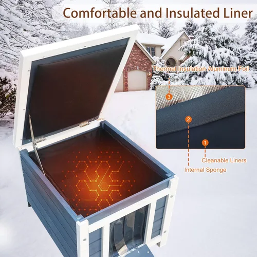 Miniatura 8 de Rockever Casa para gatos al aire libre, casa aislada para gatos al aire libre con forro cálido para invierno, jaula de conejo, refugio exterior