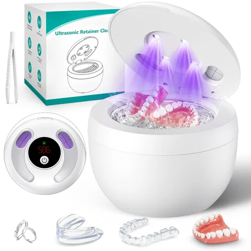 Máquina Limpiadora de Retenedores Ultrasónicos Mejorada, Limpiador Ultrasónico de Dentaduras 45kHz para Protectores Nocturnos, Brackets, Blanco
