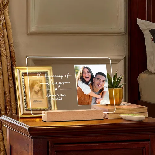 Miniatura 8 de Marcos de fotos personalizados con foto, placa de fotos personalizada con luz nocturna para ella, él, novia, novio, regalos de boda para esposa