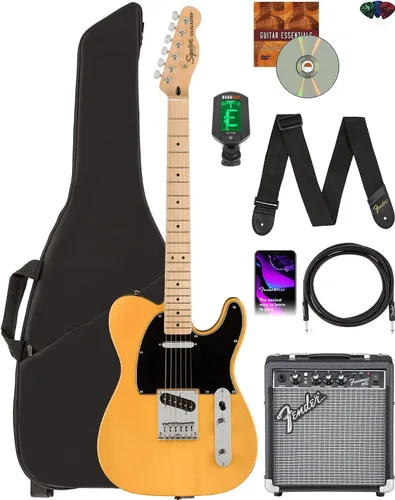 Fender Serie Affinity Telecaster - Paquete color caramelo claro con amplificador Frontman 10G, estuche, afinador, cable de instrumento, correa, púas