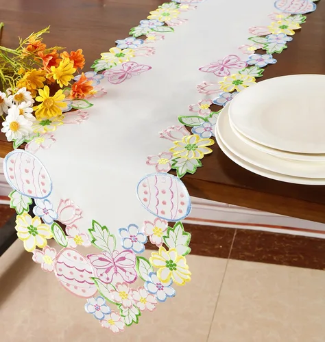 Miniatura 2 de Camino de mesa de Pascua y primavera de 13 x 68 pulgadas, huevos bordados, huevos florales con flores, mariposas y bufandas para el hogar, cocina