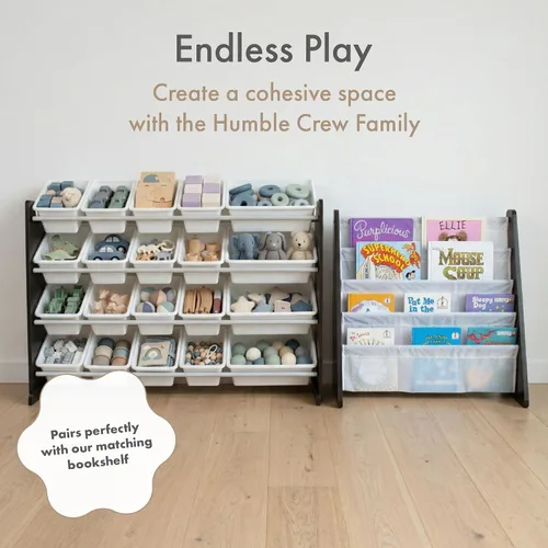 Miniatura 8 de Humble Crew Organizador de juguetes extra grande con 20 contenedores de plástico – Estantería de almacenamiento blanco/espresso con estantes de 4