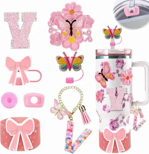 Miniatura 129 de 15 piezas de set de accesorios para vaso Stanley Cup 30oz 40oz con asa, incluye cubierta de pajita de silicona y bota, encanto de asa, encantos