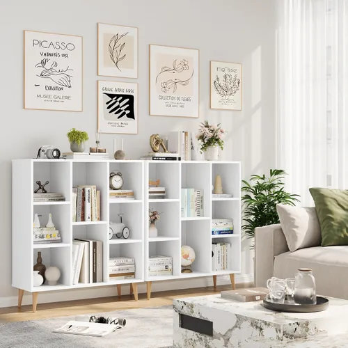 Miniatura 2 de FACBOTALL Estantería blanca, estantería abierta de madera, estantería moderna y minimalista, 8 estantes abiertos para libros, organizador