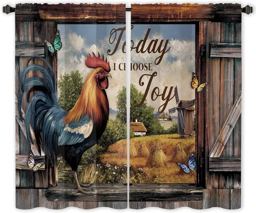 Miniatura 5 de Miyotaa - Cortinas rústicas de granja con diseño de pollo para cocina, 2 paneles, 27.5 pulgadas de ancho x 39 pulgadas de alto, bolsillo